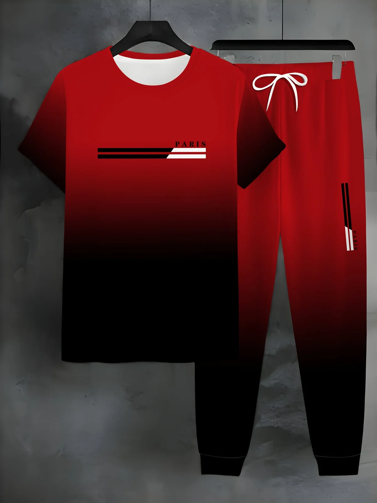 Fashion Casual Crew Neck 3D Printed Sports Short-Sleeve T-Shirt and Long Pants