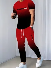 Fashion Casual Crew Neck 3D Printed Sports Short-Sleeve T-Shirt and Long Pants