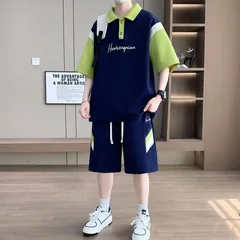 Men's Summer Casual Sports Set Short Sleeve T-Shirt Shorts Breathable Two Piece Outfit for Teen Students