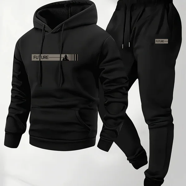 2026 new men's two-piece casual long-sleeved hooded sports shirt and sports pants set, suitable for wearing in autumn and winter
