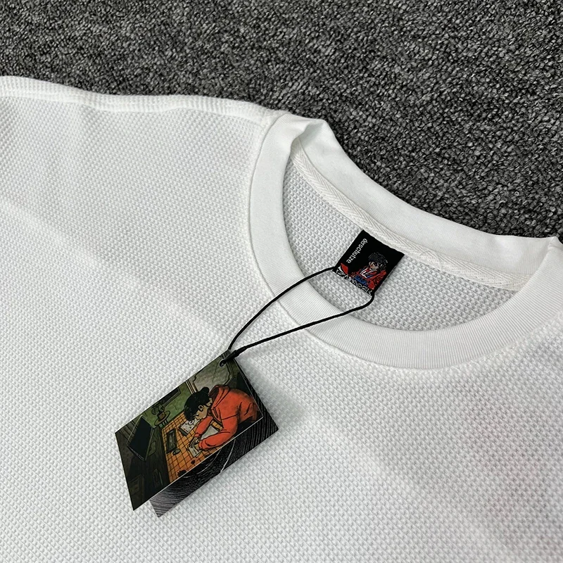 26ss DERSCHUTZE Long Sleeved White Waffle Patterned Cherry Blossom Embroidered T-shirt Loose Casual Top DERSCHUTZE Top Tee