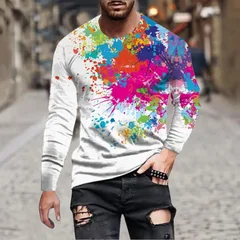 Men Rainbow Paint Splash 3D Printed Long‑Sleeve T‑Shirt Colorful Ink Graffiti Tee Novelty Abstract Art Casual Long Sleeve Shirts