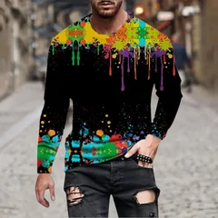 Men Rainbow Paint Splash 3D Printed Long‑Sleeve T‑Shirt Colorful Ink Graffiti Tee Novelty Abstract Art Casual Long Sleeve Shirts