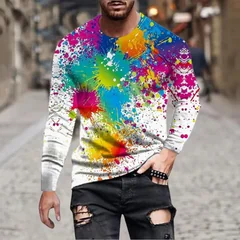 Men Rainbow Paint Splash 3D Printed Long‑Sleeve T‑Shirt Colorful Ink Graffiti Tee Novelty Abstract Art Casual Long Sleeve Shirts