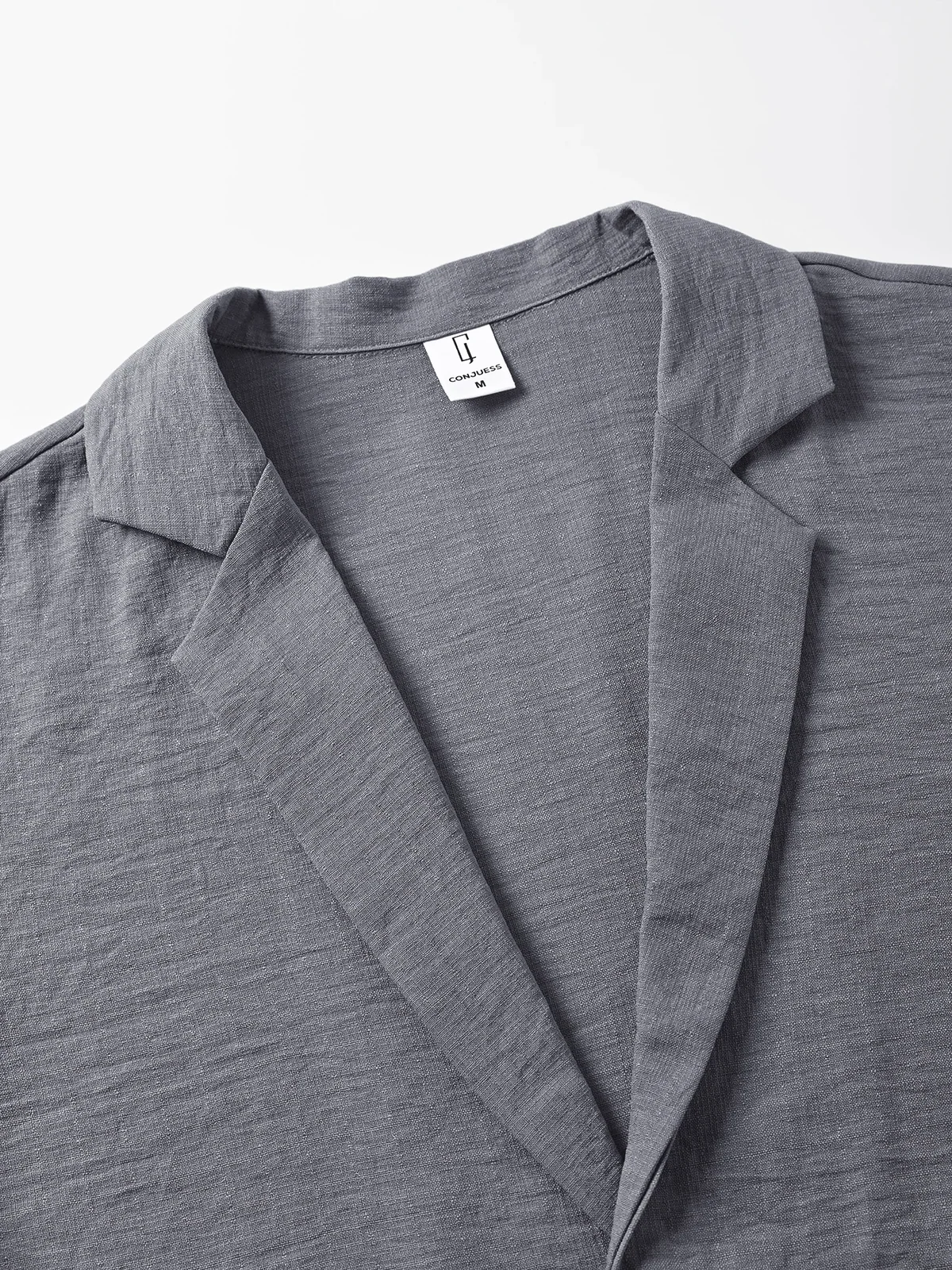 Men's Gray Textured Short-Sleeved Blazer and Shorts Two-Piece Set, Summer Casual Suit, Men's Light Business Daily Outfit Set