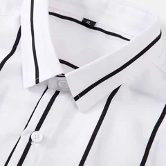 Men's Striped Dress Shirt Long Sleeve Slim Fit Formal Business Wrinkle Resistant Office Blouse Top Fashion Casual Male Clothing