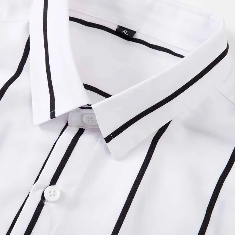 Men's Striped Dress Shirt Long Sleeve Slim Fit Formal Business Wrinkle Resistant Office Blouse Top Fashion Casual Male Clothing