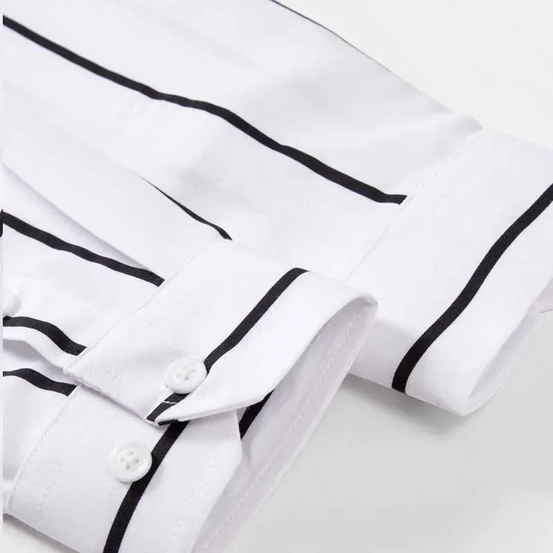 Men's Striped Dress Shirt Long Sleeve Slim Fit Formal Business Wrinkle Resistant Office Blouse Top Fashion Casual Male Clothing