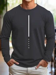 100% pure cotton men's long sleeved round neck loose casual DREAM letter printed spring and autumn versatile T-shirt top
