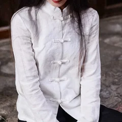 Retro Chinese Style Button up Cotton Linen Casual Ladies Open Cardigan Spring Autumn Zen Tea Ceremony Top Women's Outerwear