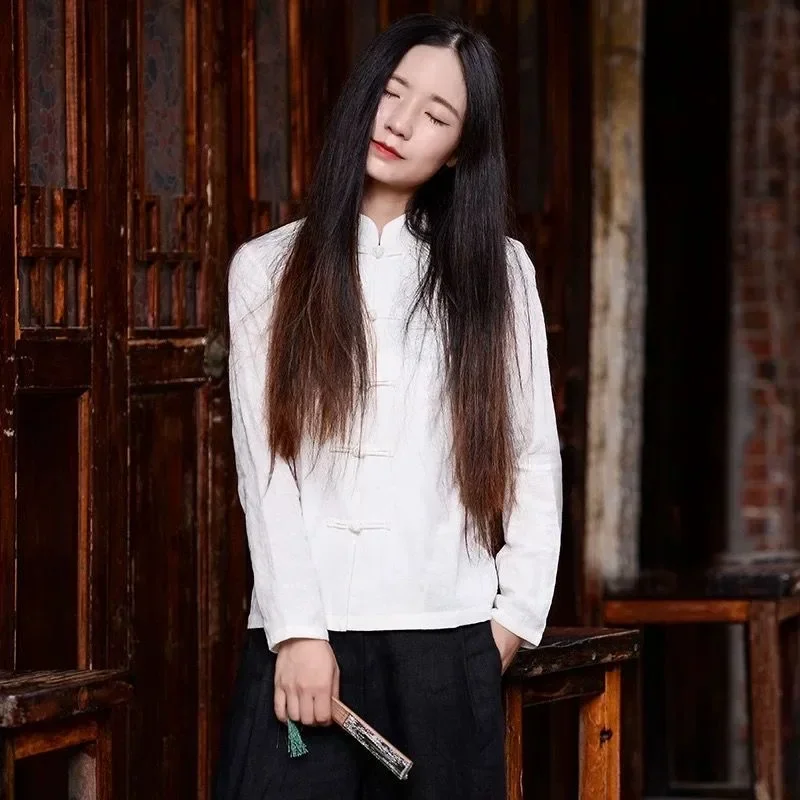 Retro Chinese Style Button up Cotton Linen Casual Ladies Open Cardigan Spring Autumn Zen Tea Ceremony Top Women's Outerwear