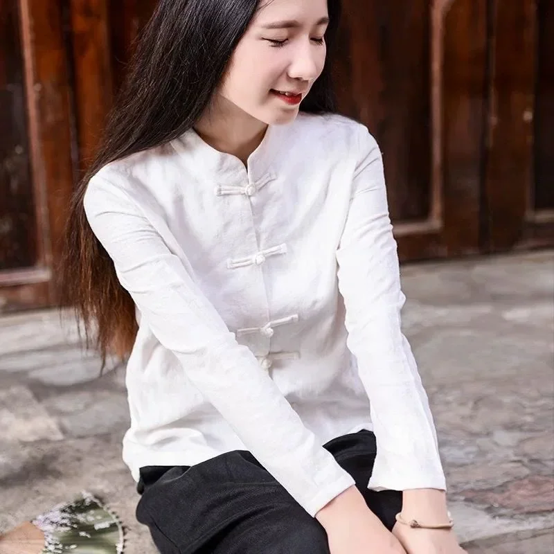 Retro Chinese Style Button up Cotton Linen Casual Ladies Open Cardigan Spring Autumn Zen Tea Ceremony Top Women's Outerwear