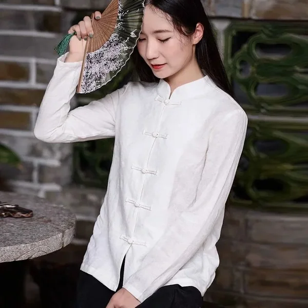 Retro Chinese Style Button up Cotton Linen Casual Ladies Open Cardigan Spring Autumn Zen Tea Ceremony Top Women's Outerwear
