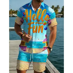 breathable men's two piece shirt shorts set tropical printed casual outfit ideal for outdoor parties daily leisure