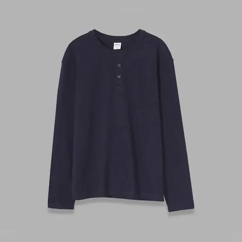 Japanese Retro Washed Amikaji Heavyweight 320g 100% Cotton Loose Solid Color Round Neck Men's Long Sleeved T-shirt