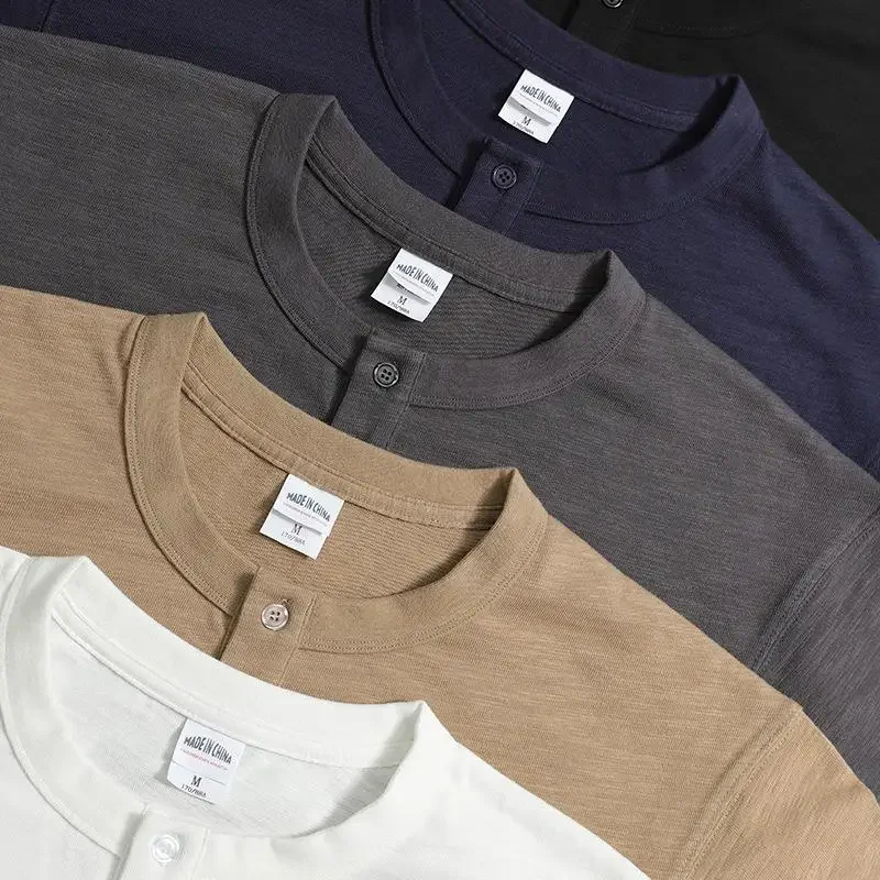 Japanese Retro Washed Amikaji Heavyweight 320g 100% Cotton Loose Solid Color Round Neck Men's Long Sleeved T-shirt