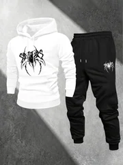 Men 2Pcs Streetwear Tracksuit, Creative Print Hoodie Jogger Pants Set, Casual Sport Outfit For Autumn Winter Daily Wear