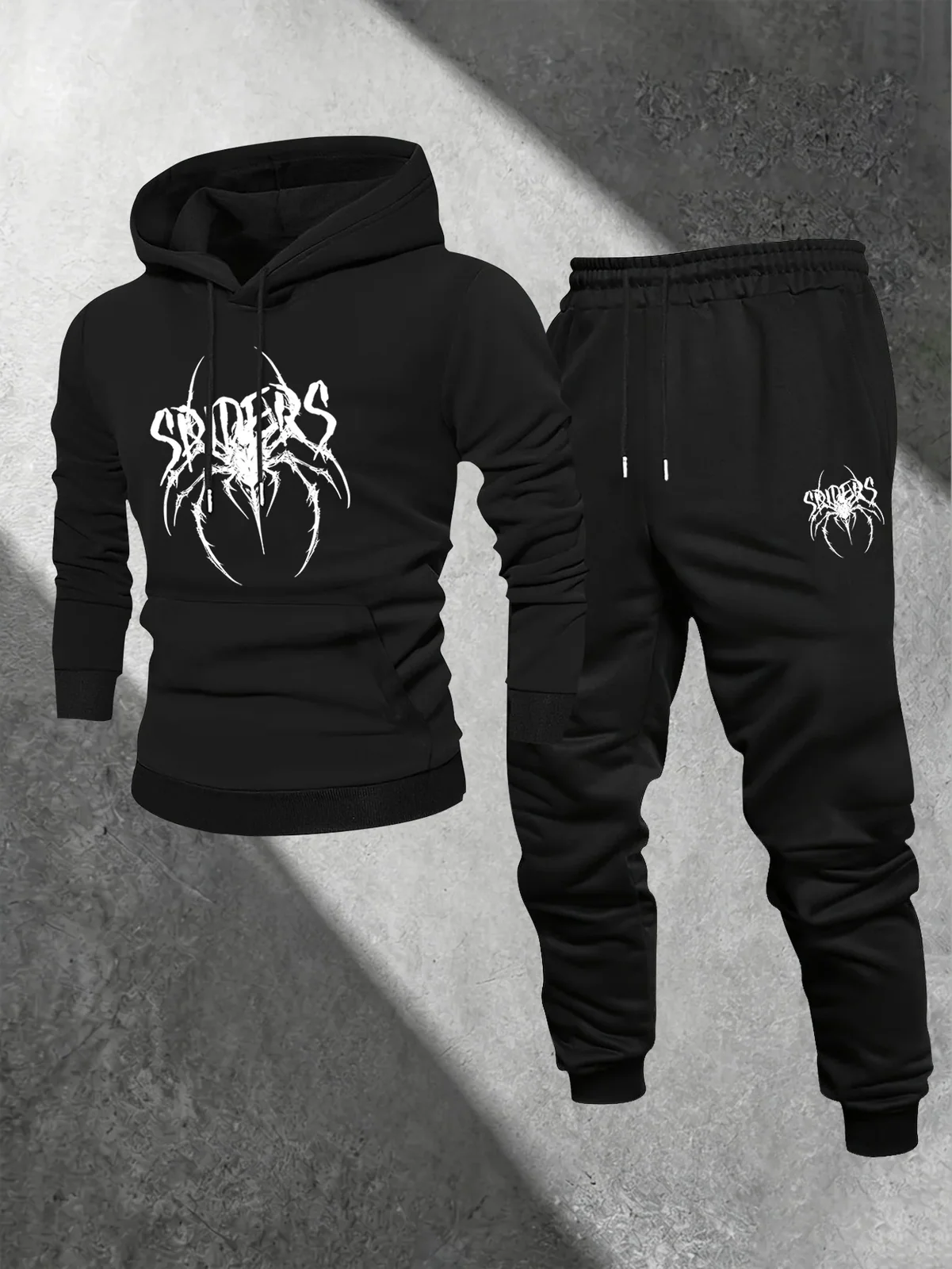 Men 2Pcs Streetwear Tracksuit, Creative Print Hoodie Jogger Pants Set, Casual Sport Outfit For Autumn Winter Daily Wear