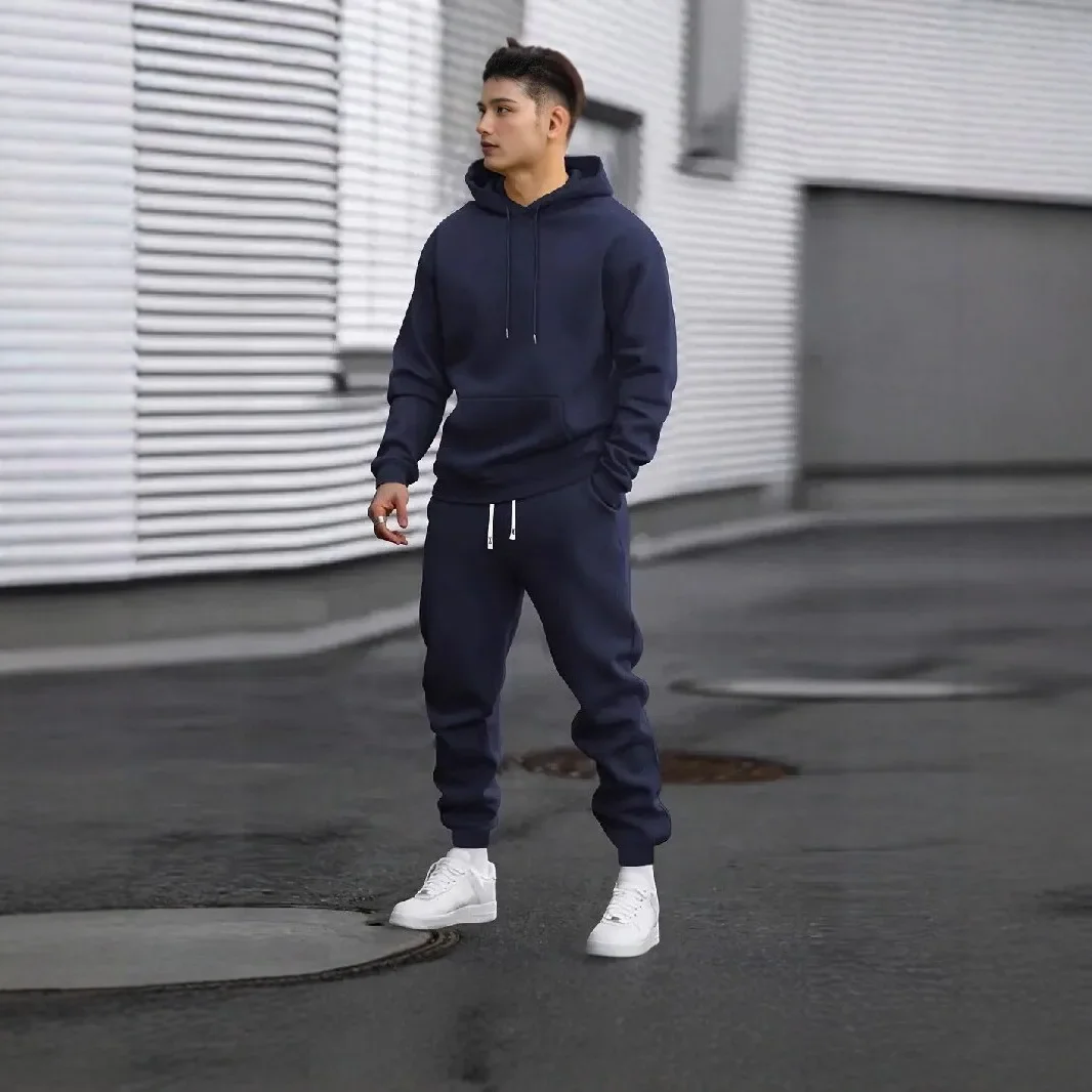 2026 Men Sets Casual Sports Two Piece Sets Spring Autumn Loose Comfortable Simple Tracksuits Man Solid Hoodies Sweatpants Outfit