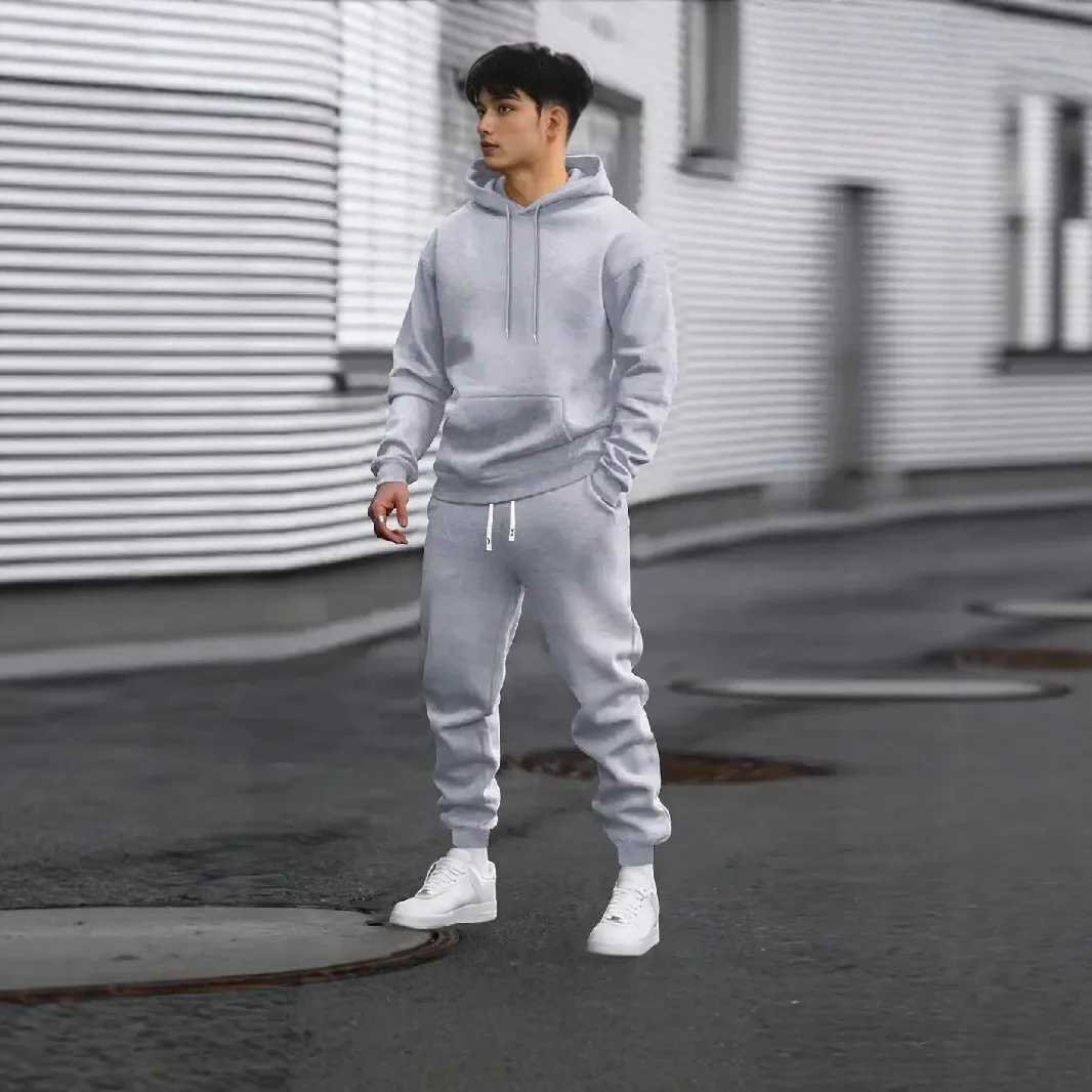 2026 Men Sets Casual Sports Two Piece Sets Spring Autumn Loose Comfortable Simple Tracksuits Man Solid Hoodies Sweatpants Outfit