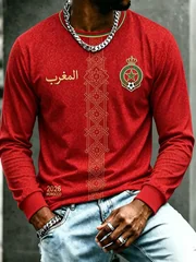 2026 Morocco round neck long sleeved T-shirt 3D printed long sleeved casual daily breathable fast drying fashion versatile