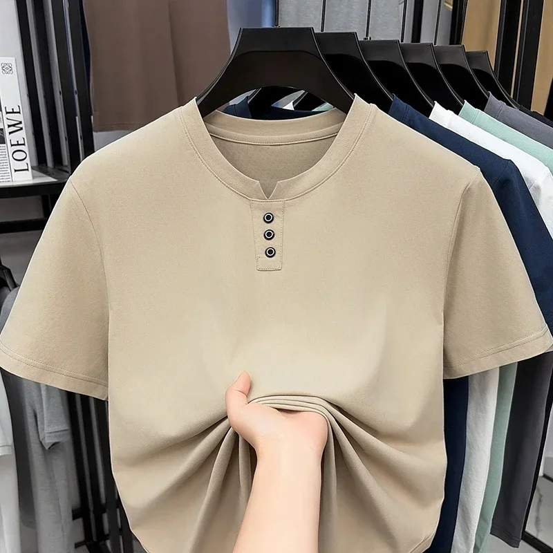 Mens Casual Henley Neck T Shirt Short Sleeve Tops With Button Placket Breathable Comfortable Tees For Men Summer Streetwear