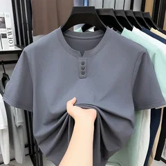 Mens Casual Henley Neck T Shirt Short Sleeve Tops With Button Placket Breathable Comfortable Tees For Men Summer Streetwear