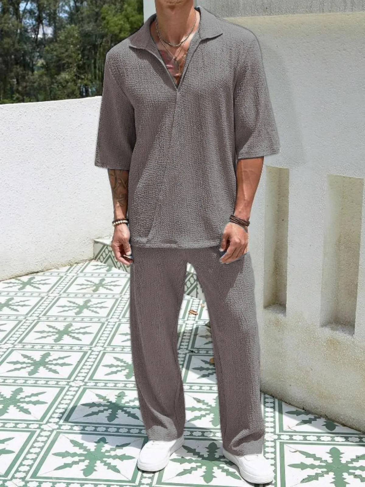 Summer Men's Fashion Short Sleeve Long Pants Casual Set Sporty Leisure Outfit