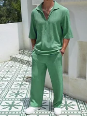 Summer Men's Fashion Short Sleeve Long Pants Casual Set Sporty Leisure Outfit