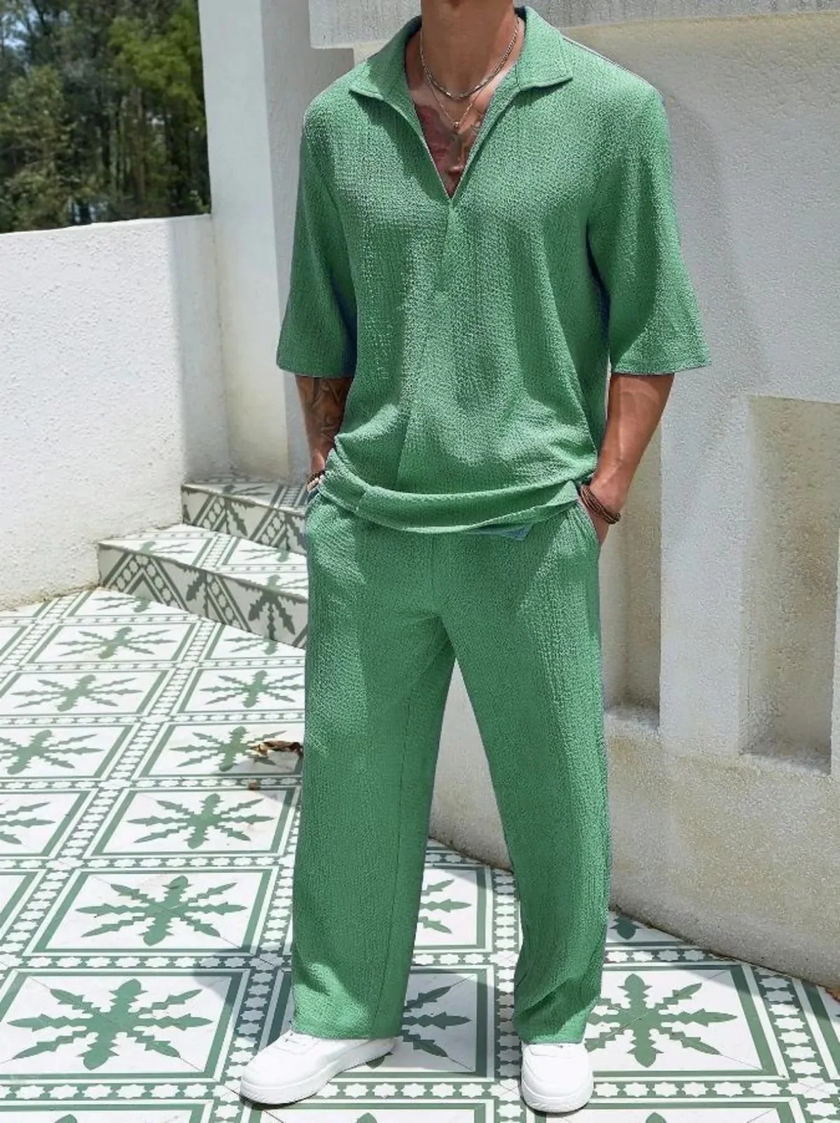 Summer Men's Fashion Short Sleeve Long Pants Casual Set Sporty Leisure Outfit