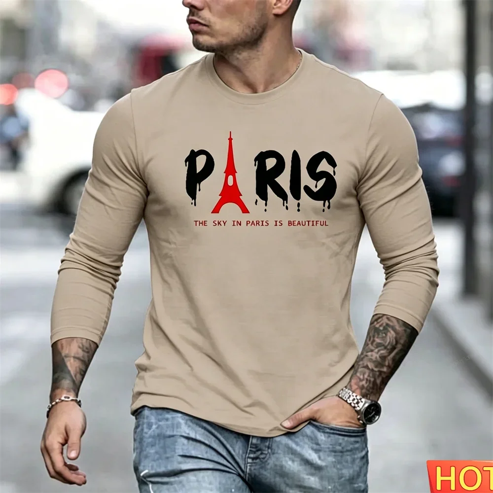 Autumn Men's Long Sleeved T-shirt Cotton Paris Men's y2k T-shirts Home Party men's tops Fashion men's clothing Cheap y2k T-shirt