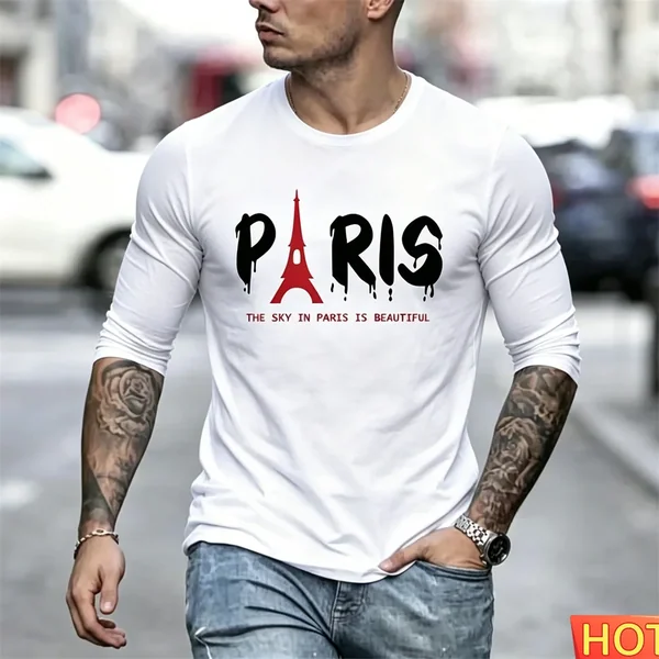 Autumn Men's Long Sleeved T-shirt Cotton Paris Men's y2k T-shirts Home Party men's tops Fashion men's clothing Cheap y2k T-shirt