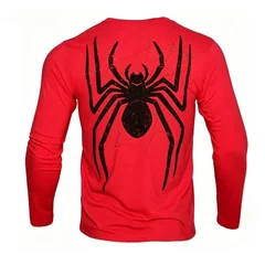 Retro 3D printed spider print long sleeved T-shirt with red round neck casual street fashion daily long sleeved top