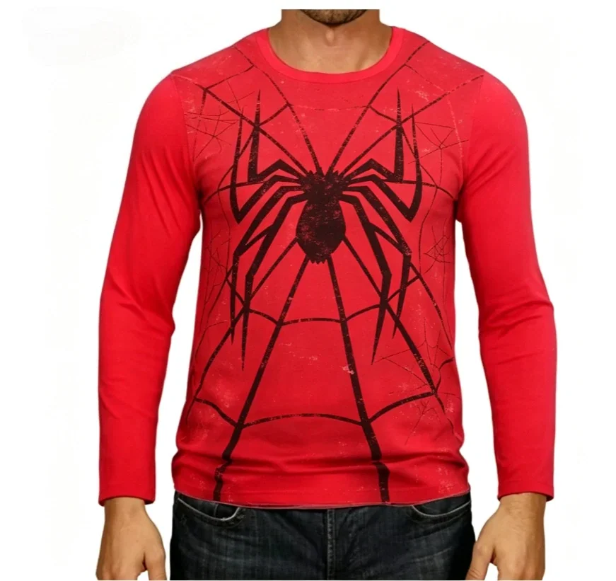 Retro 3D printed spider print long sleeved T-shirt with red round neck casual street fashion daily long sleeved top