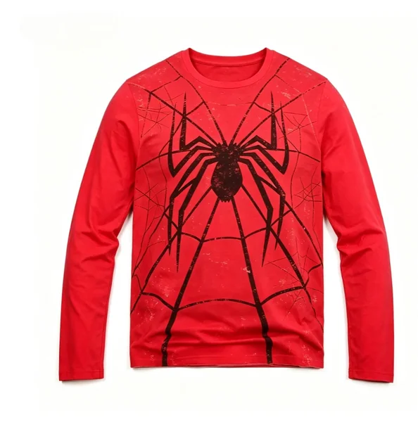 Retro 3D printed spider print long sleeved T-shirt with red round neck casual street fashion daily long sleeved top