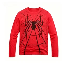 Retro 3D printed spider print long sleeved T-shirt with red round neck casual street fashion daily long sleeved top