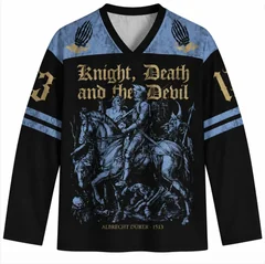 Knight Death and the Devil Ice Hockey Jersey Memento Mori Gothic Medieval Long Sleeve V-neck Shirt Dark Renaissance Art Fan Top
