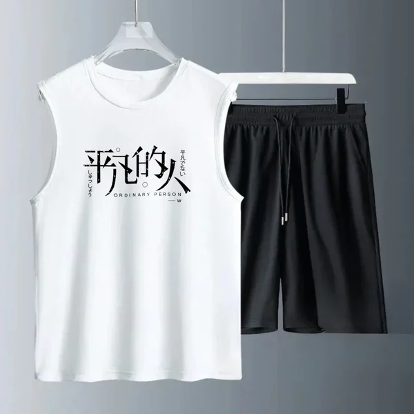 Men's Tank Top Sets 2026 Summer Quick drying Y2k tracksuits beach Breathable sports Two-piece sets oversize running seaside