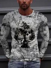 Men's 3D Skull Long Sleeve T-Shirt Crack Graphic Tee Gothic Dark Vintage Streetwear Casual Pullover Tops Gift New Fashion