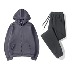 Men Half Zip Hoodie And Jogger Pants Set Zipper Pocket Design Casual Sports Two Piece Set