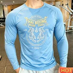 Muay Thai Men's long sleeved T-shirt Breathable Men Women Outdoor Fitness Muay Thai Autumn Elastic Training men's t-shirts tops