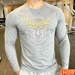 Muay Thai Men's long sleeved T-shirt Breathable Men Women Outdoor Fitness Muay Thai Autumn Elastic Training men's t-shirts tops