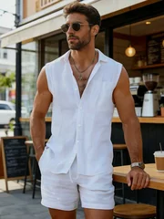 Summer Casual Sportswear Set: Woven, Non-Stretch Fabric—Soft and Comfortable. Ideal for Outdoor Jogging and Sports. Features a S