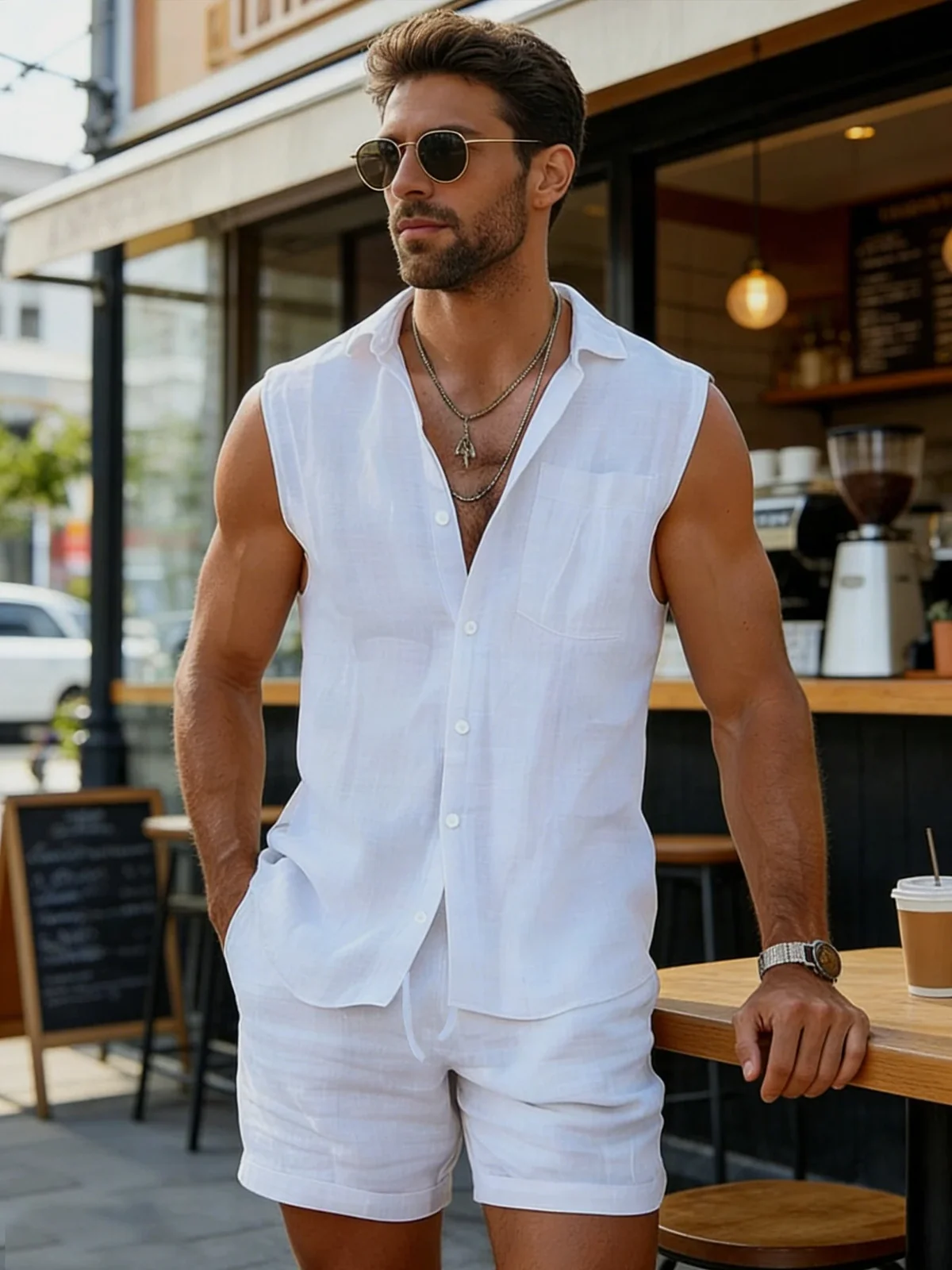 Summer Casual Sportswear Set: Woven, Non-Stretch Fabric—Soft and Comfortable. Ideal for Outdoor Jogging and Sports. Features a S