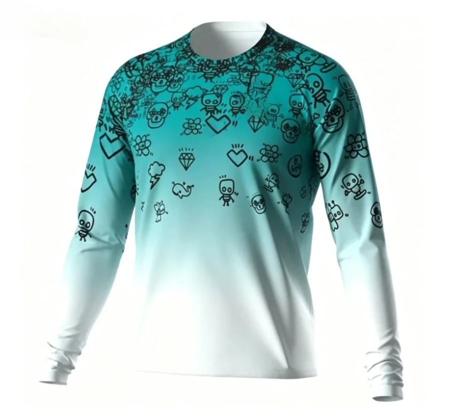 New long sleeved sportswear with 3D printed patterns, fashionable and versatile, breathable and quick drying sports top