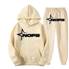 2026 Streetwear Men Hooded Sweatshirt Tracksuit Star NOFS Letter Print Long Sleeve Hoodie and Jogger Pants Sports Outfit