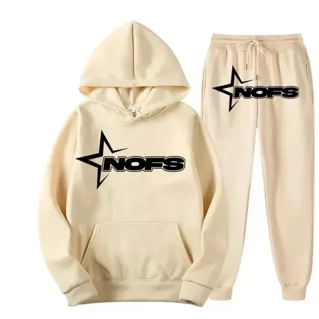 2026 Streetwear Men Hooded Sweatshirt Tracksuit Star NOFS Letter Print Long Sleeve Hoodie and Jogger Pants Sports Outfit
