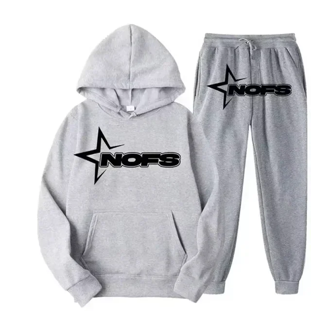 2026 Streetwear Men Hooded Sweatshirt Tracksuit Star NOFS Letter Print Long Sleeve Hoodie and Jogger Pants Sports Outfit