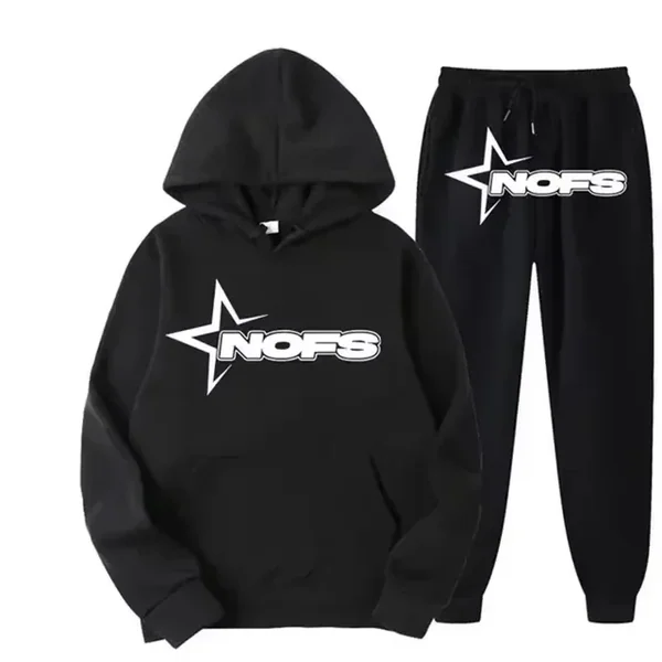 2026 Streetwear Men Hooded Sweatshirt Tracksuit Star NOFS Letter Print Long Sleeve Hoodie and Jogger Pants Sports Outfit