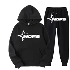 2026 Streetwear Men Hooded Sweatshirt Tracksuit Star NOFS Letter Print Long Sleeve Hoodie and Jogger Pants Sports Outfit